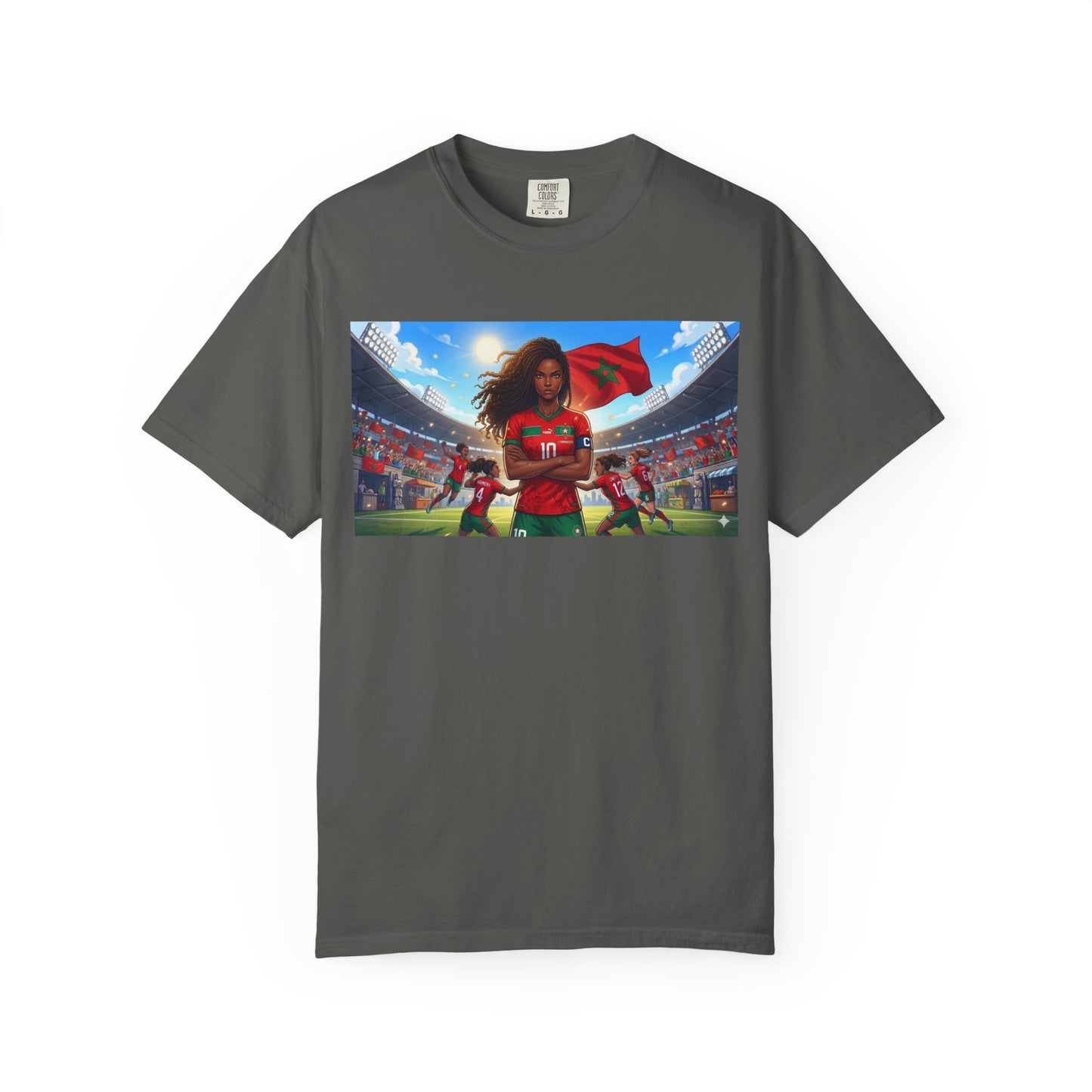 Morocco Soccer Champion Graphic T-Shirt — Inspiring Women’s Football Stadium Design