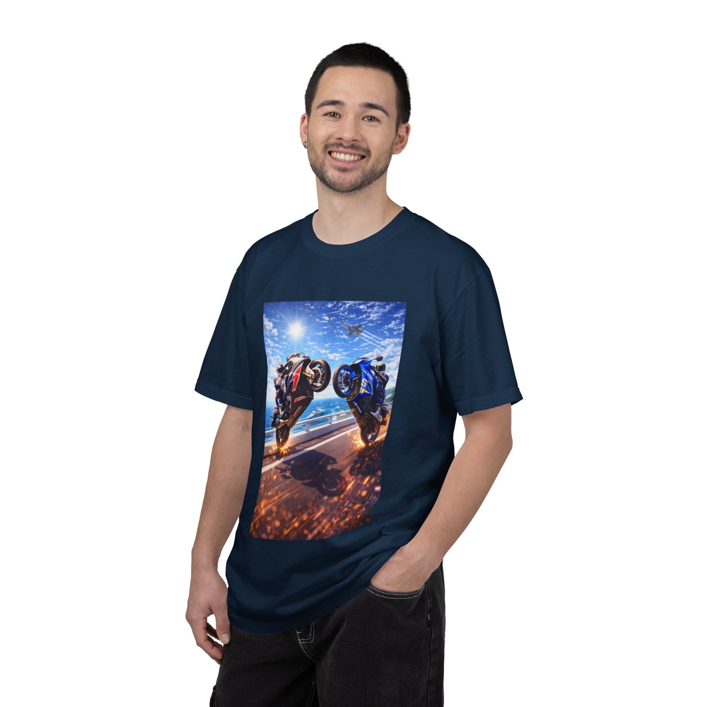 Stunt Riders Motorcycle T-Shirt — Two Bike Wheelie Racing Graphic Tee