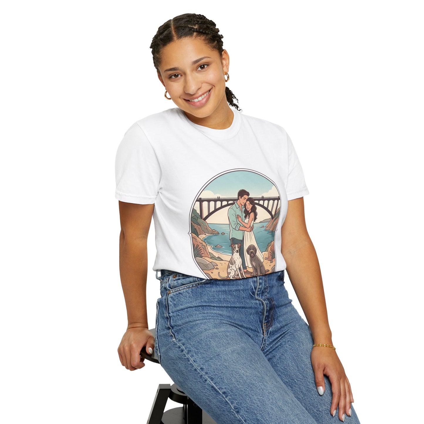 T-Shirt — Romantic Coastal Couples Tee “Some Moments Are Forever” with Dogs