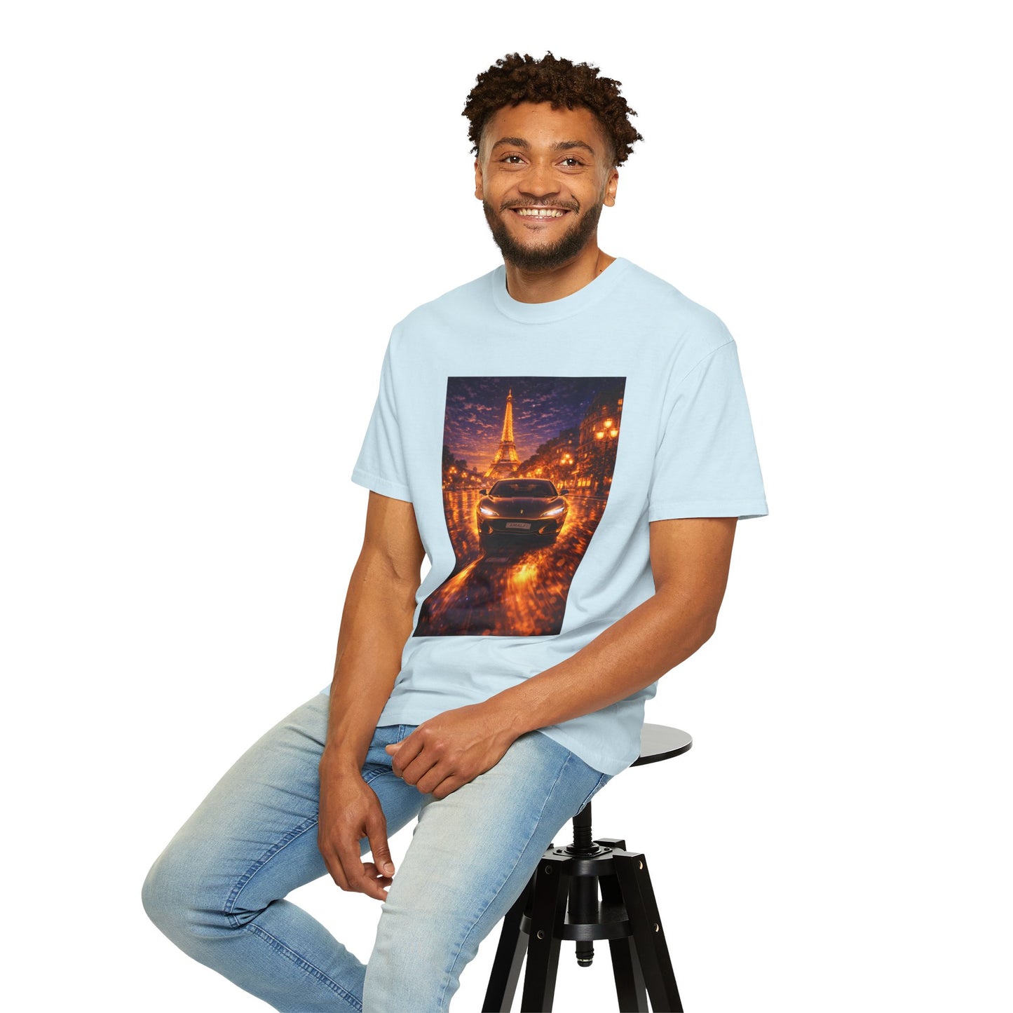 Paris Night Drive T-Shirt — Eiffel Tower Car Scene
