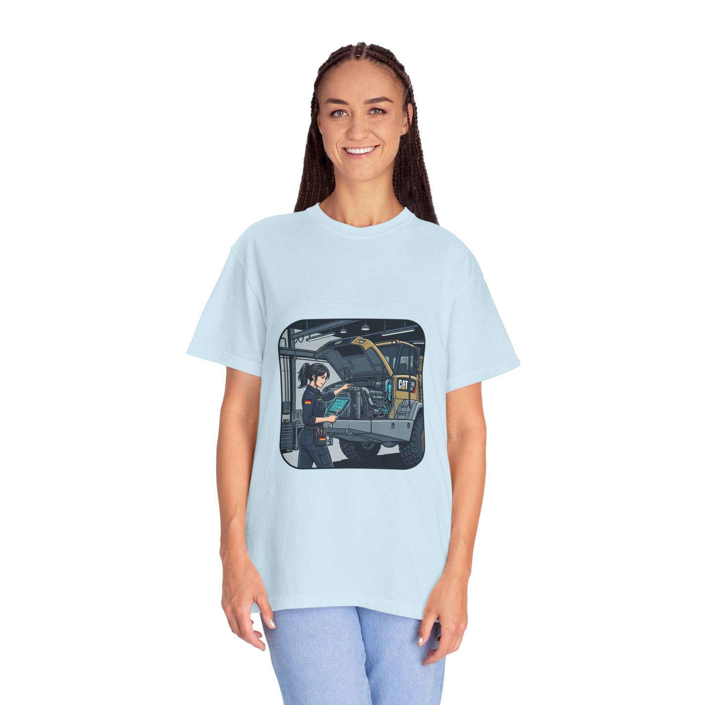 Mechanic Garage Scene T-Shirt — Vintage Truck Repair Illustration