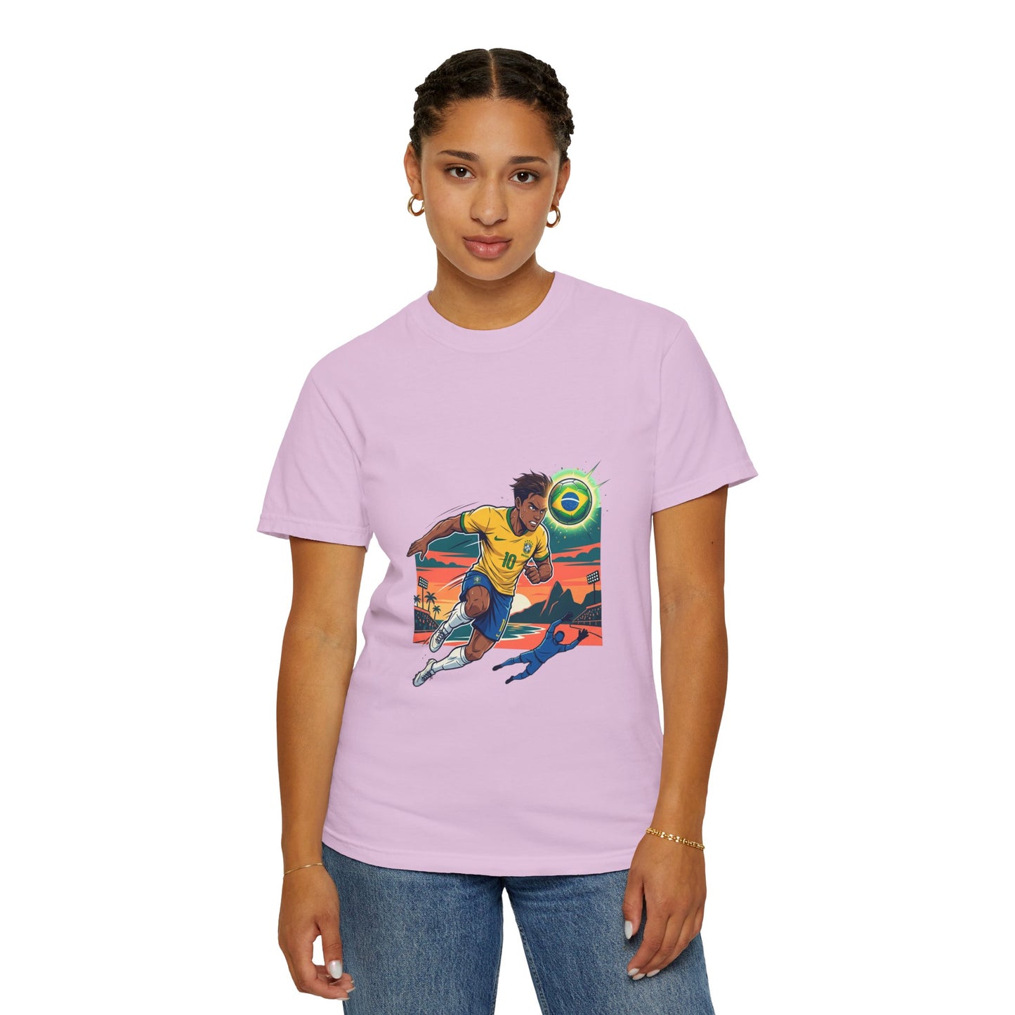 Brazil Soccer Player Graphic T-Shirt — Retro Sunset Football Tee