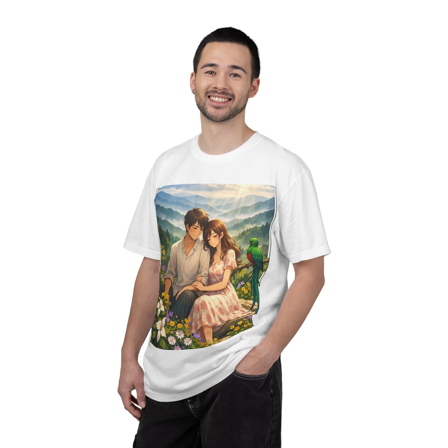 Romantic Anime Couple T-Shirt — Sunset Meadow Illustration