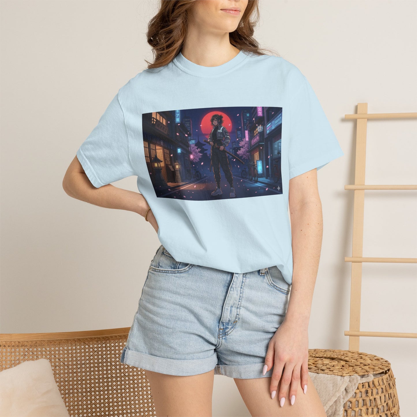 Cyberpunk Samurai T-Shirt — Neon Night Street Art Tee