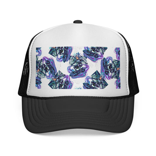 Abstract Amethyst Crystal Trucker Cap — Violet Geode Pattern Mesh Hat
