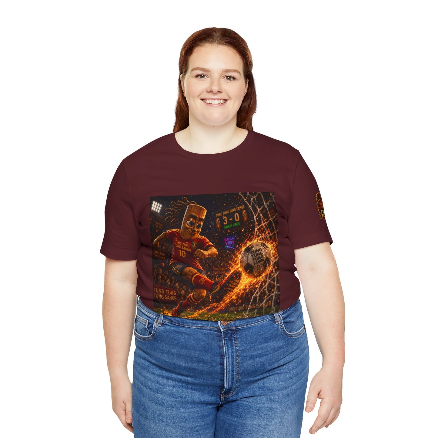 Tung Tung Tung Sahur Soccer Kick Firestorm Graphic Tee — ‘Goal’ Animated Kick Design