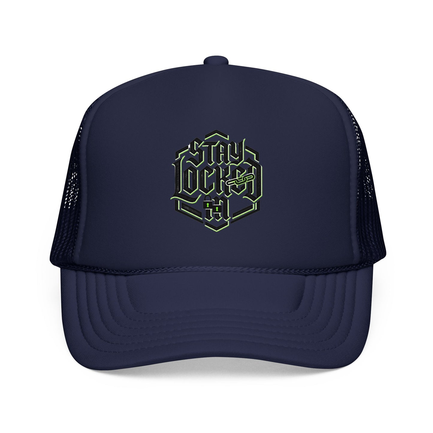 Trucker Hat – Neon 'Stay Lucked In' Embroidered Mesh Cap