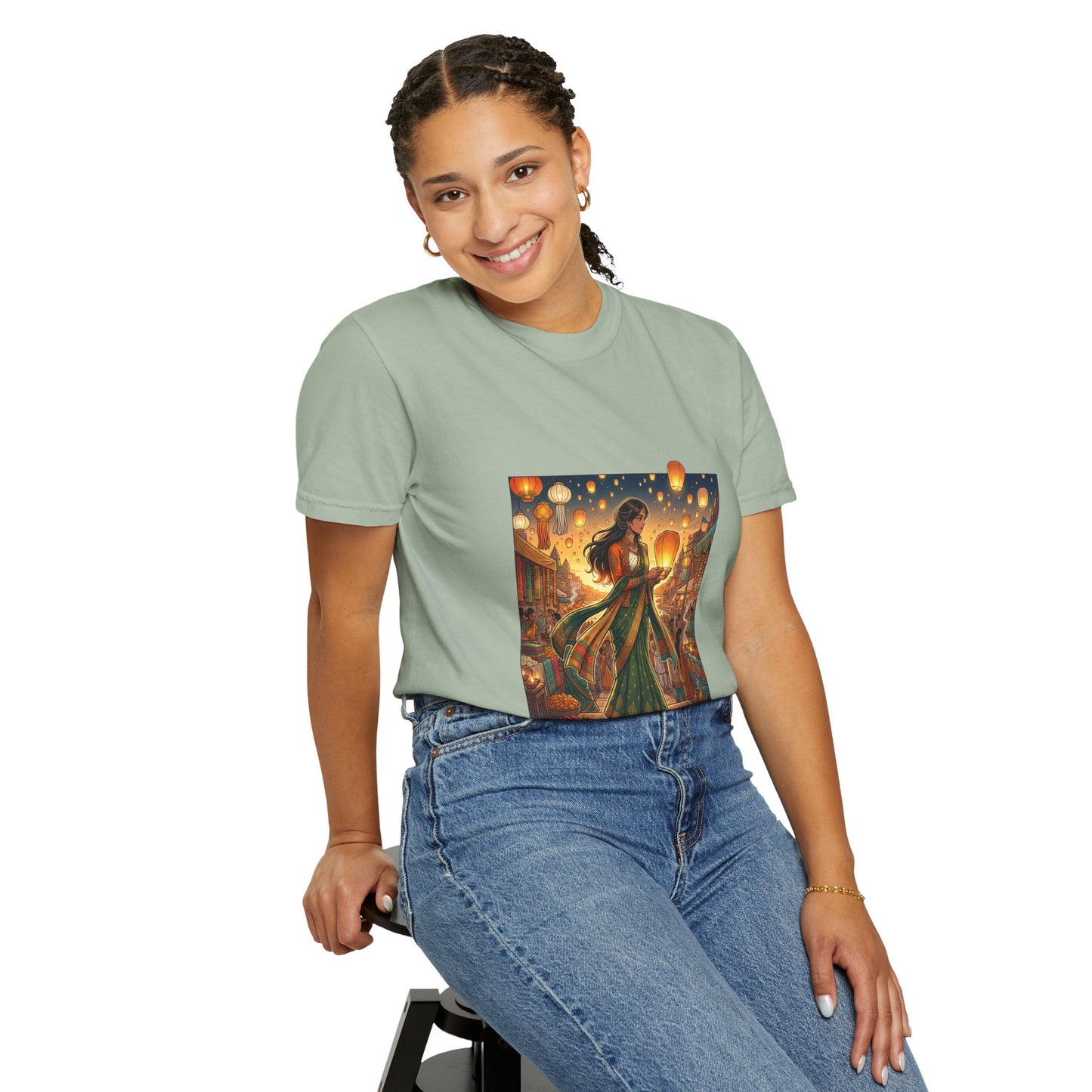 Diwali Lantern Festival T-Shirt — Indian Dancer with Floating Sky Lanterns