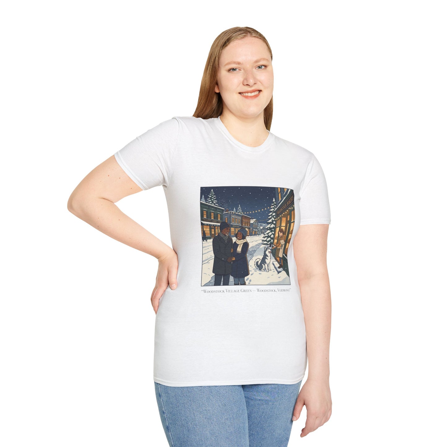 Winter String Lights Stroll T-Shirt — Cozy Holiday Street Scene Graphic Tee