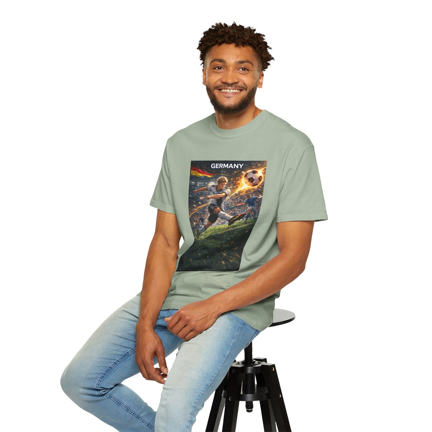 Germany Soccer Player Graphic T-Shirt — Retro Football Stadium Print
