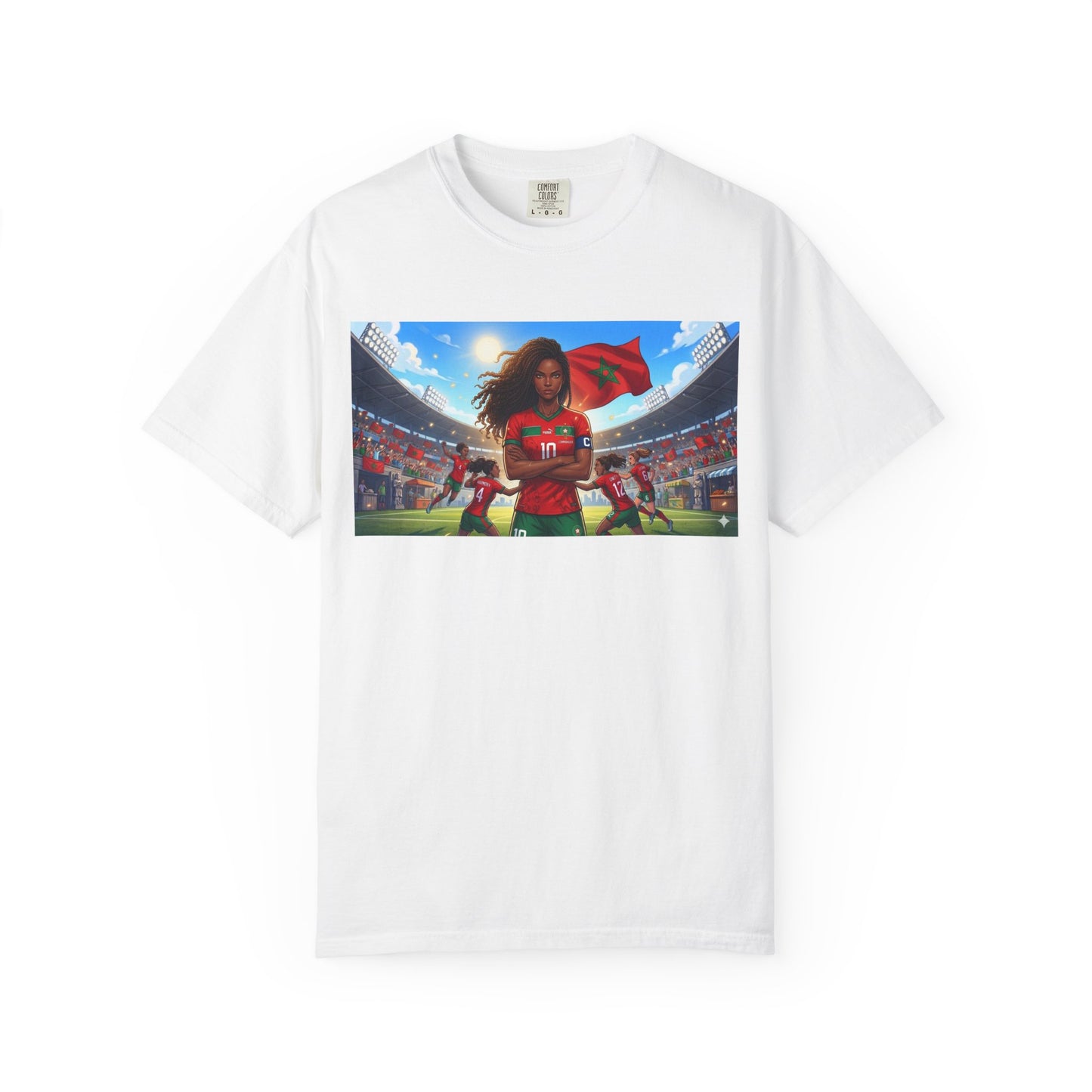 Morocco Soccer Champion Graphic T-Shirt — Inspiring Women’s Football Stadium Design