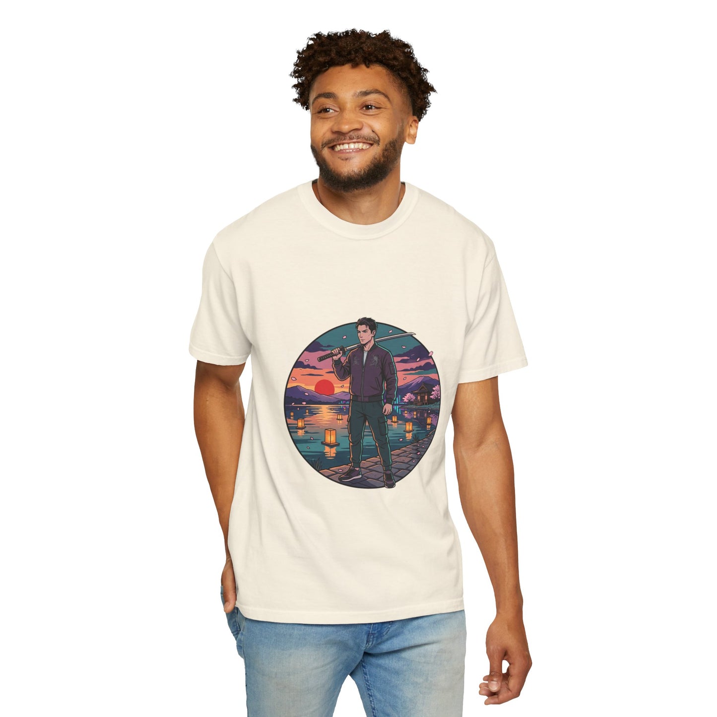 Vintage Night Harbor T-Shirt — Retro Sunset Fisherman Graphic Tee