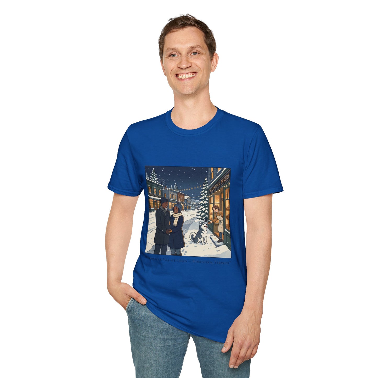 Winter String Lights Stroll T-Shirt — Cozy Holiday Street Scene Graphic Tee