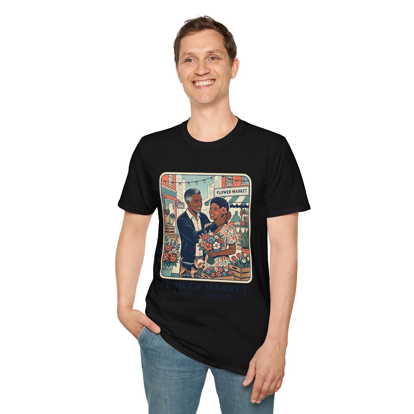 Flower Market Date — London T-Shirt — Retro Couple Floral Market Graphic Tee