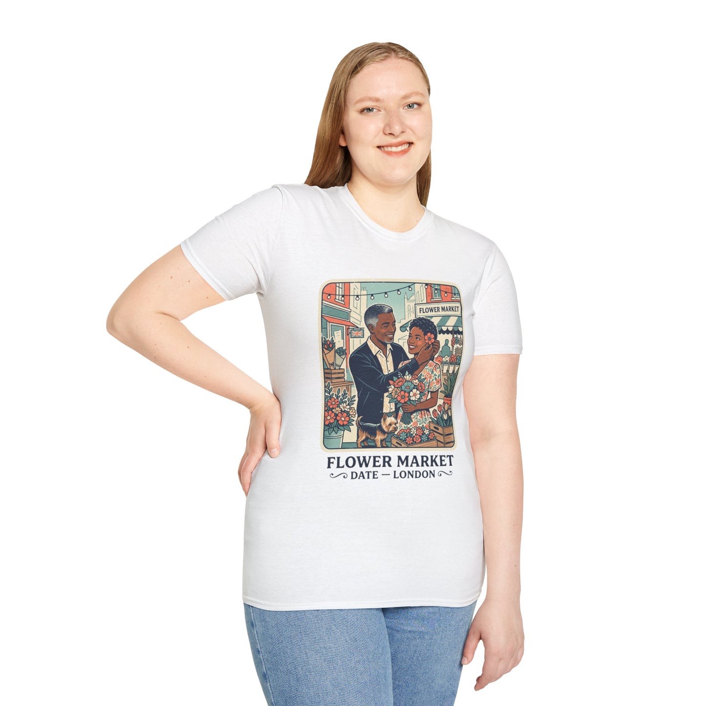 Flower Market Date — London T-Shirt — Retro Couple Floral Market Graphic Tee