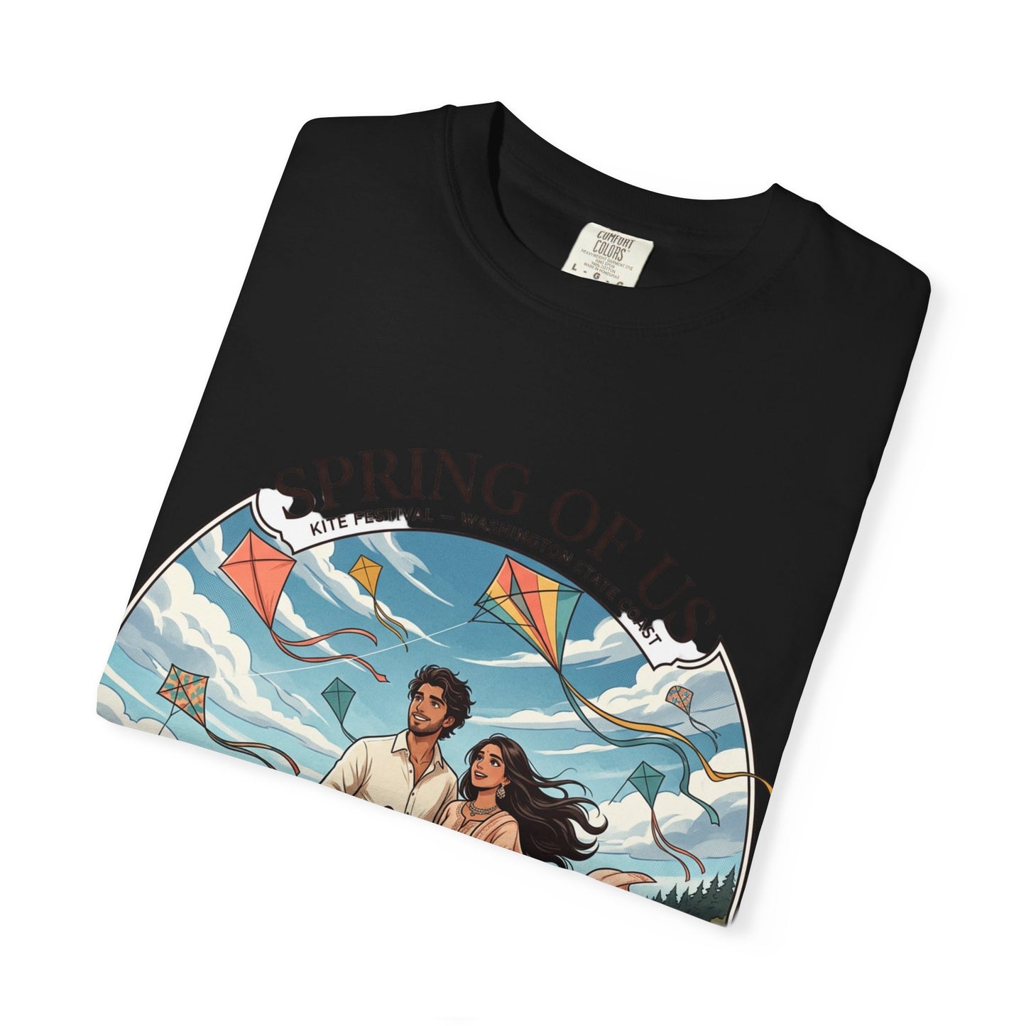 Spring of Us T-Shirt — Romantic Beach Couple Illustration with Dog