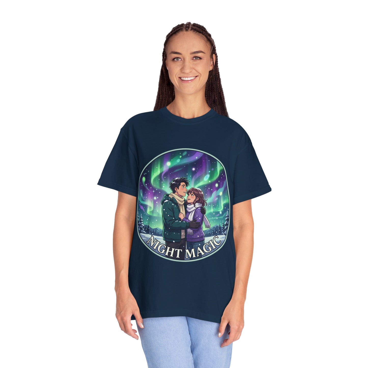 Night Magic T-Shirt — Northern Lights Couple Illustration