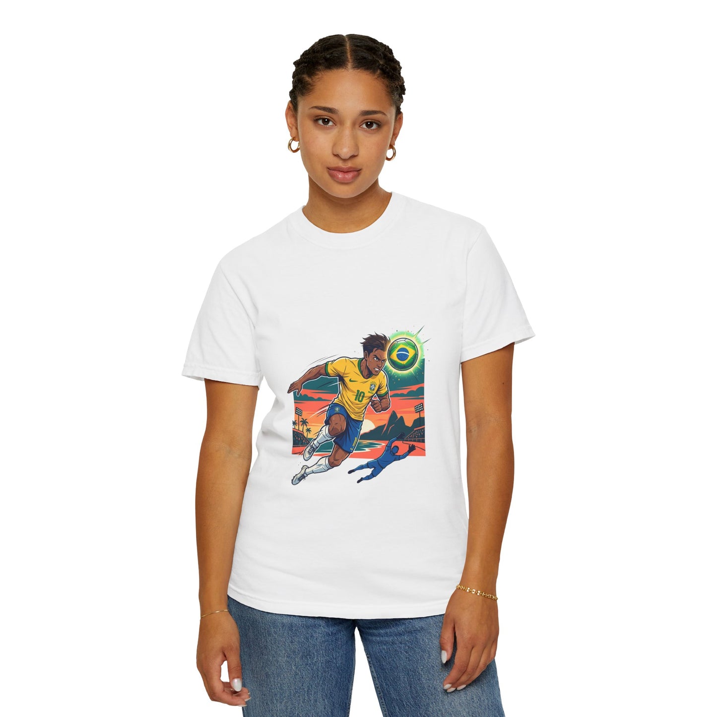Brazil Soccer Player Graphic T-Shirt — Retro Sunset Football Tee