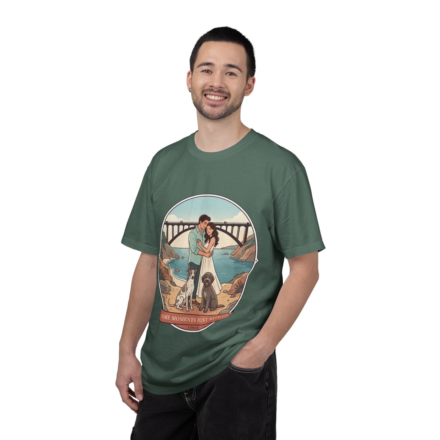 T-Shirt — Romantic Coastal Couples Tee “Some Moments Are Forever” with Dogs