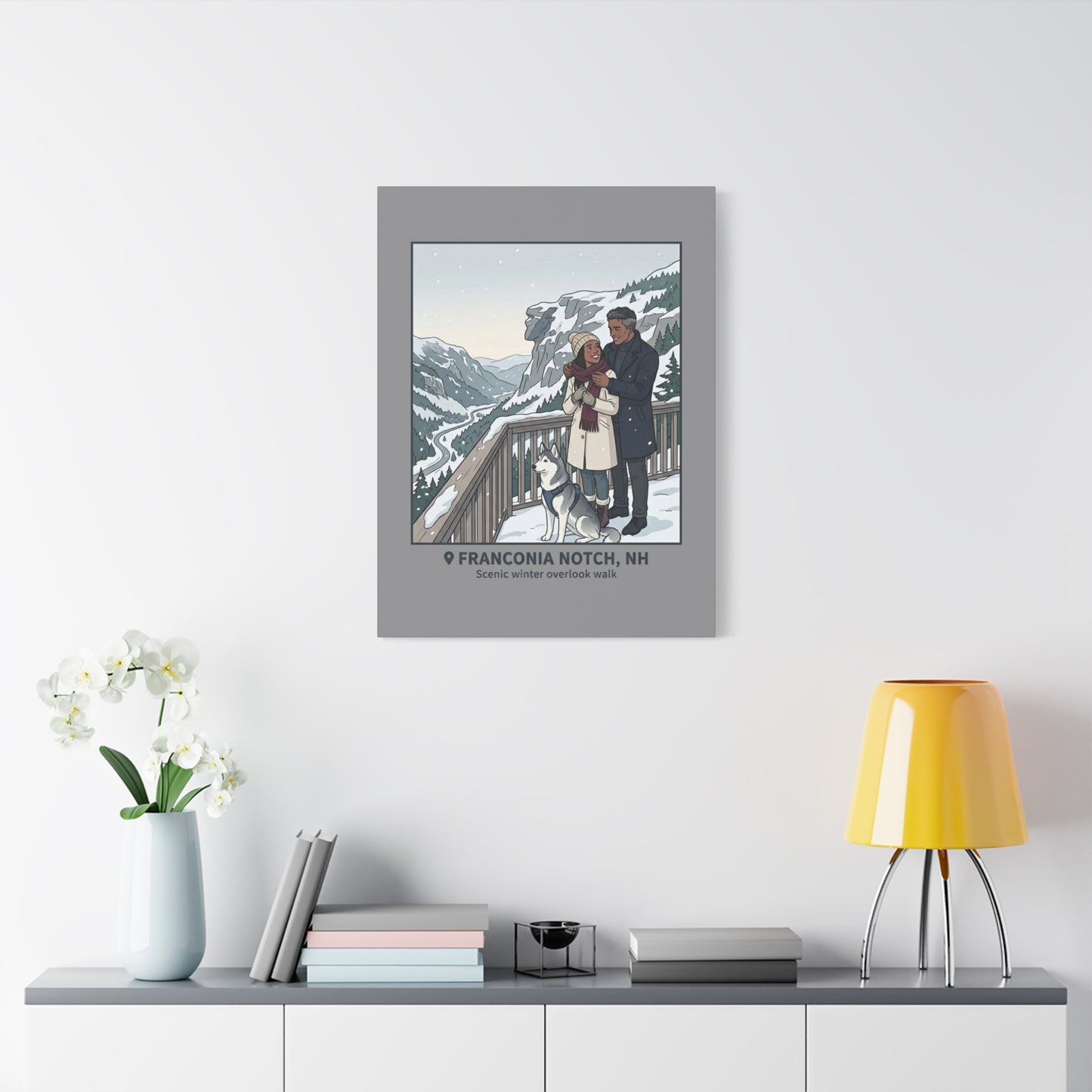Franconia Notch Winter Couple Canvas Wall Art — Scenic New Hampshire Snowy Overlook Print