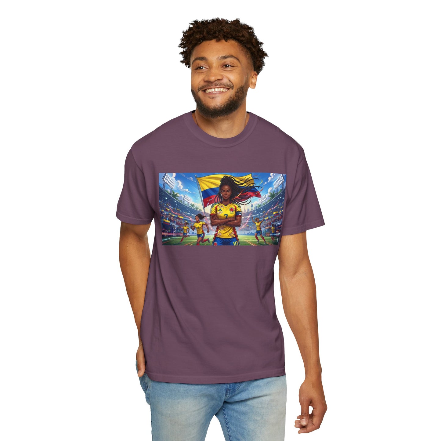Soccer Champion Graphic T-Shirt — Woman Goalkeeper Stadium Art
