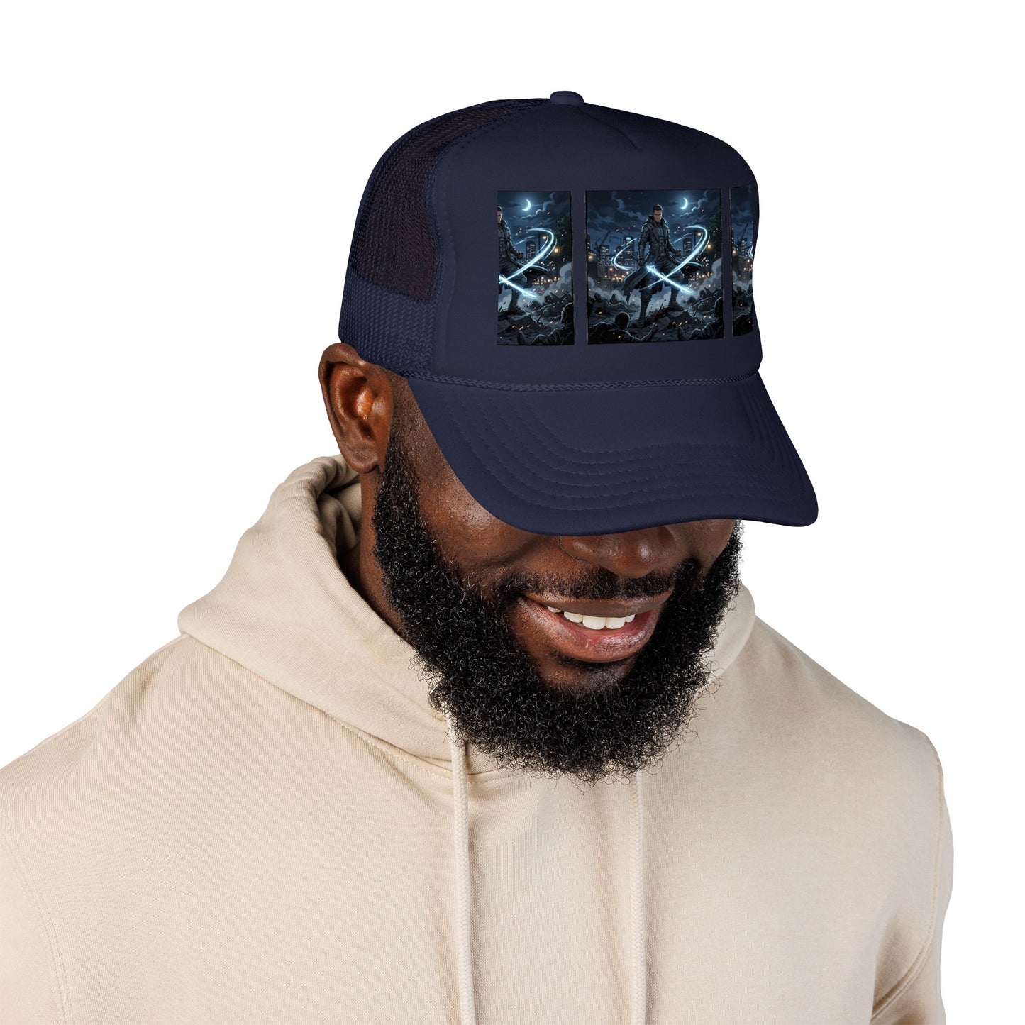 Trucker Hat — Neon Samurai Triptych Foam Trucker Cap