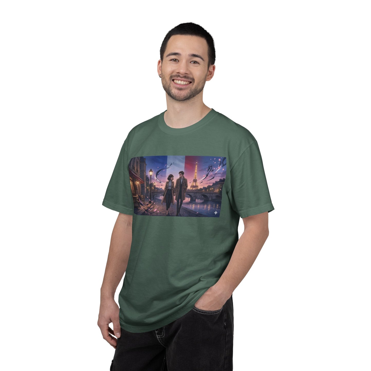 T-Shirt — Romantic City Night Stroll Illustration