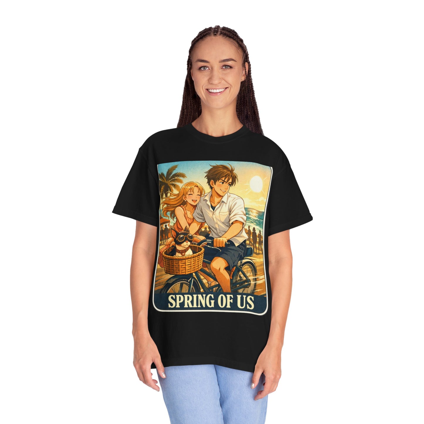 Spring of Us T-Shirt — Vintage Beach Couple Bicycle Design