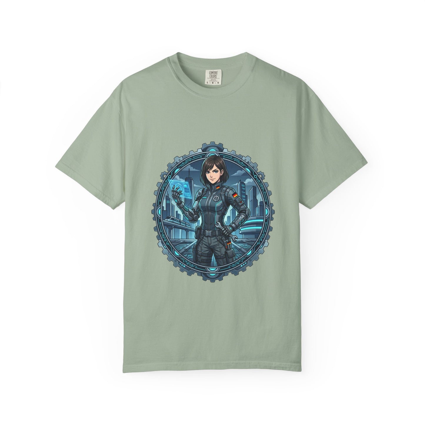 Cyber Ninja Graphic T-Shirt — Futuristic Female Warrior Illustration