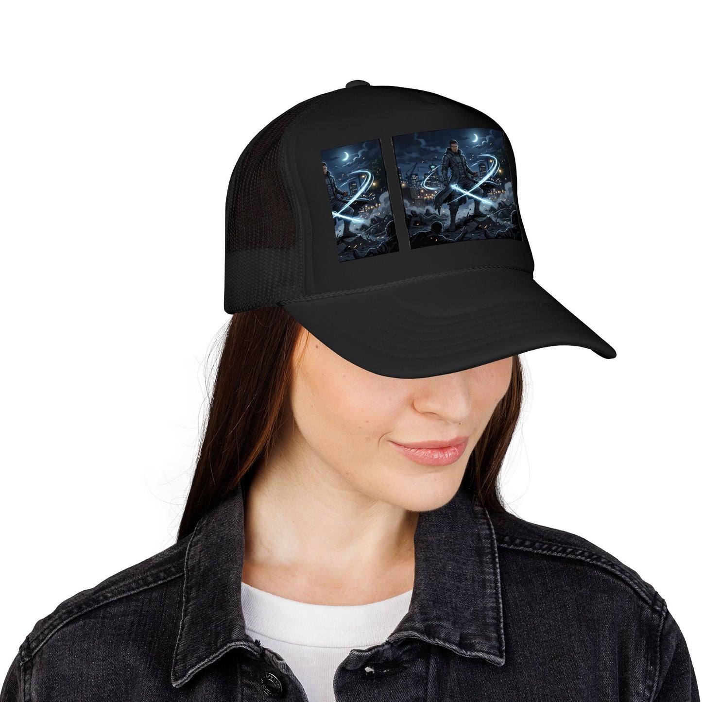 Trucker Hat — Neon Samurai Triptych Foam Trucker Cap