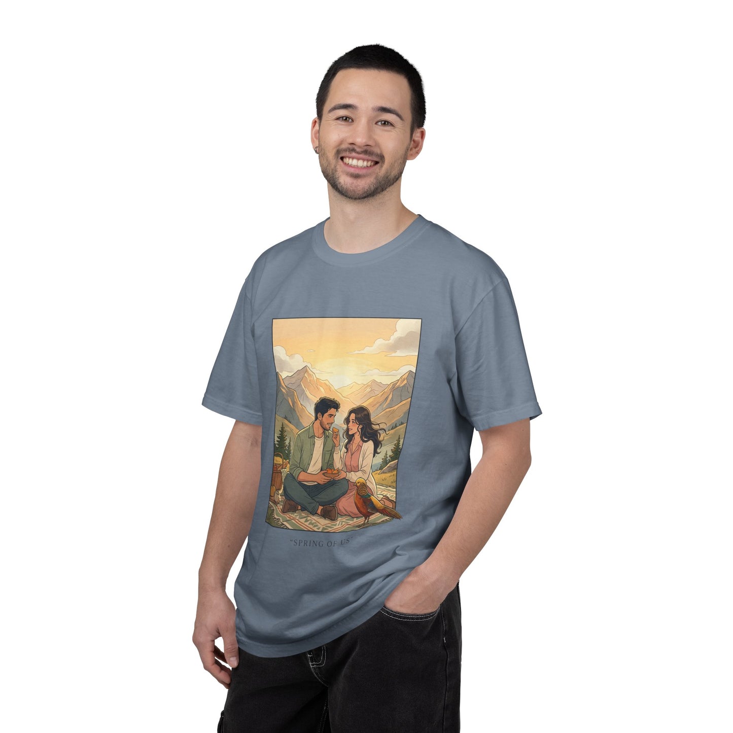 Couples Mountain Picnic T-Shirt — 'Opening Up' Scenic Graphic Tee
