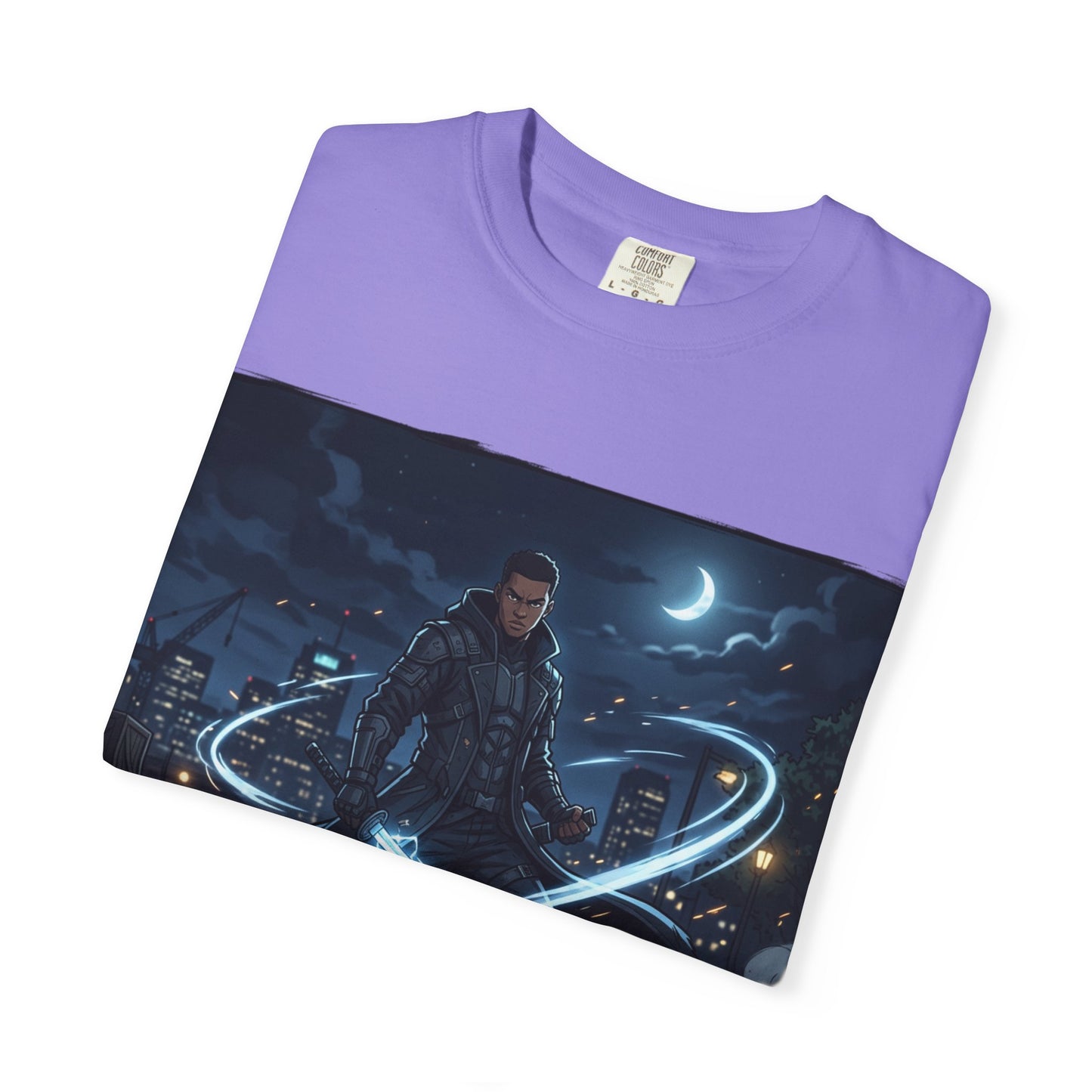 Urban Night Warrior T-Shirt — Neon Samurai Cityscape
