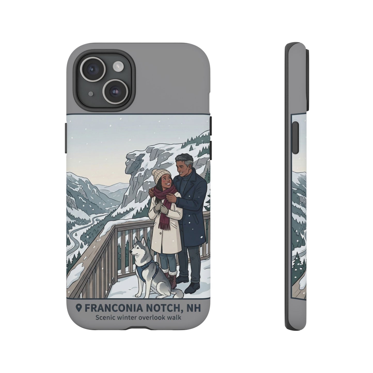 Winter Scenic Phone Case — Franconia Notch NH Couples & Husky Design