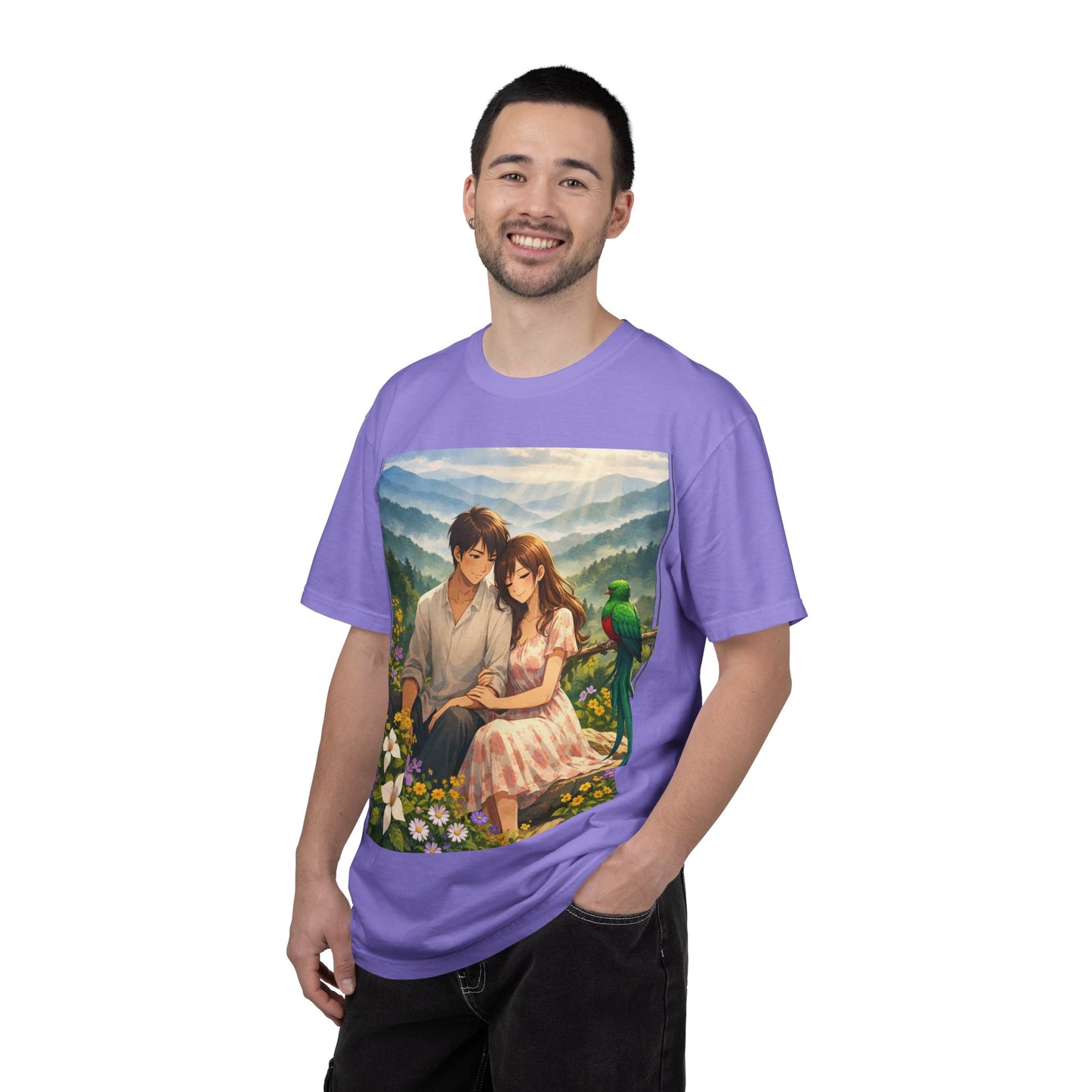 Romantic Anime Couple T-Shirt — Sunset Meadow Illustration
