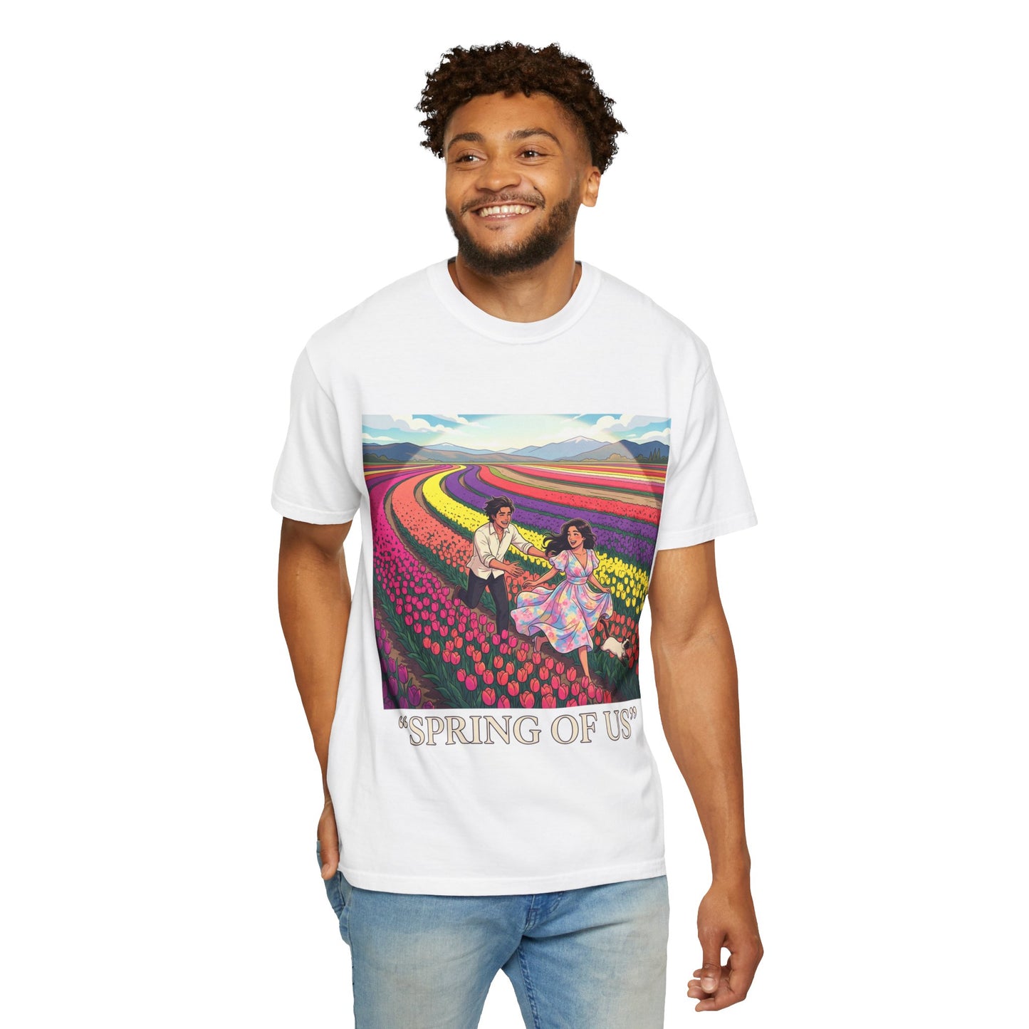 Spring of Us T-Shirt — Floral Field Vintage Couple Graphic Tee