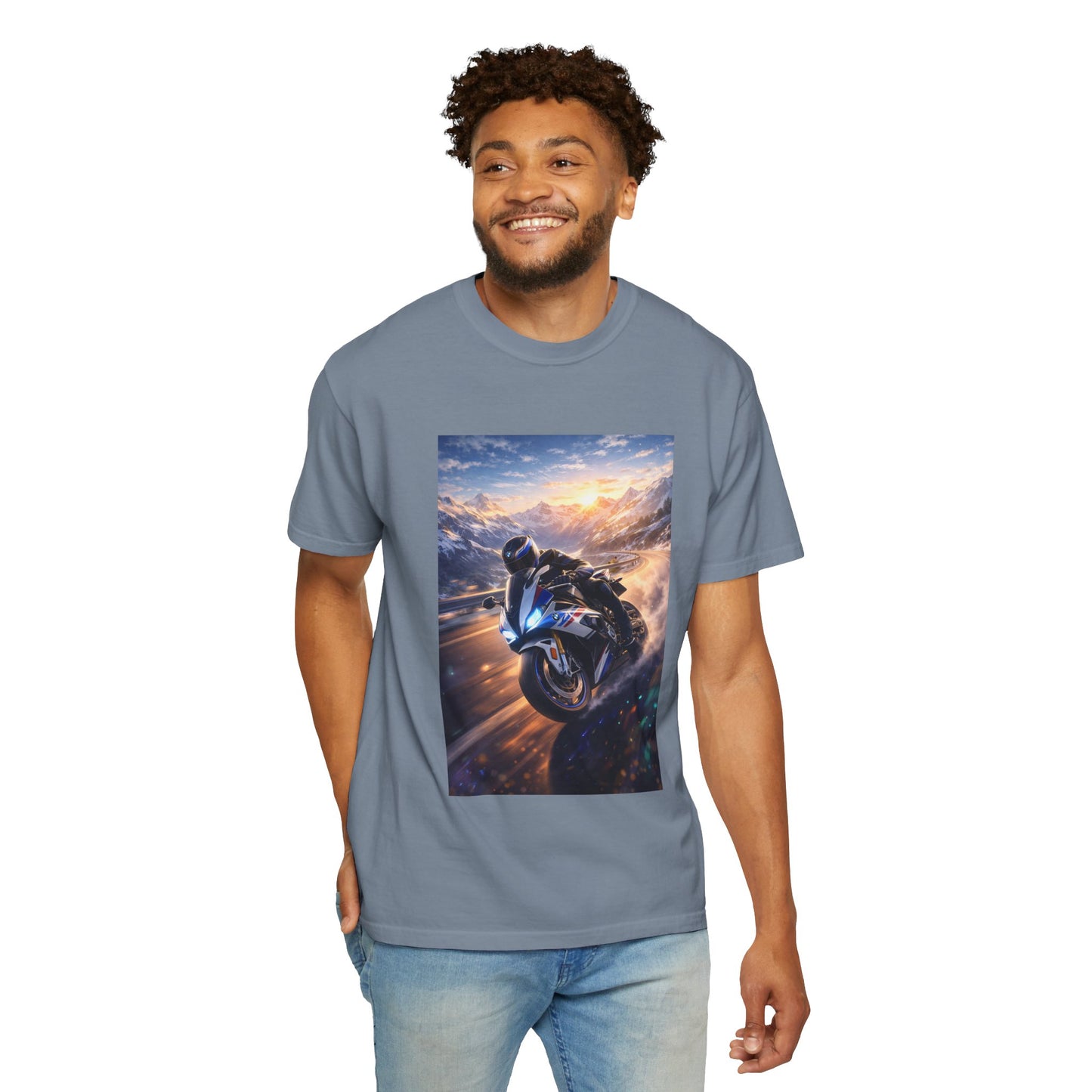 BMW S1000RR ALPINE GHOST RIDE - T‑Shirt — Sportbike Skyline Graphic Tee