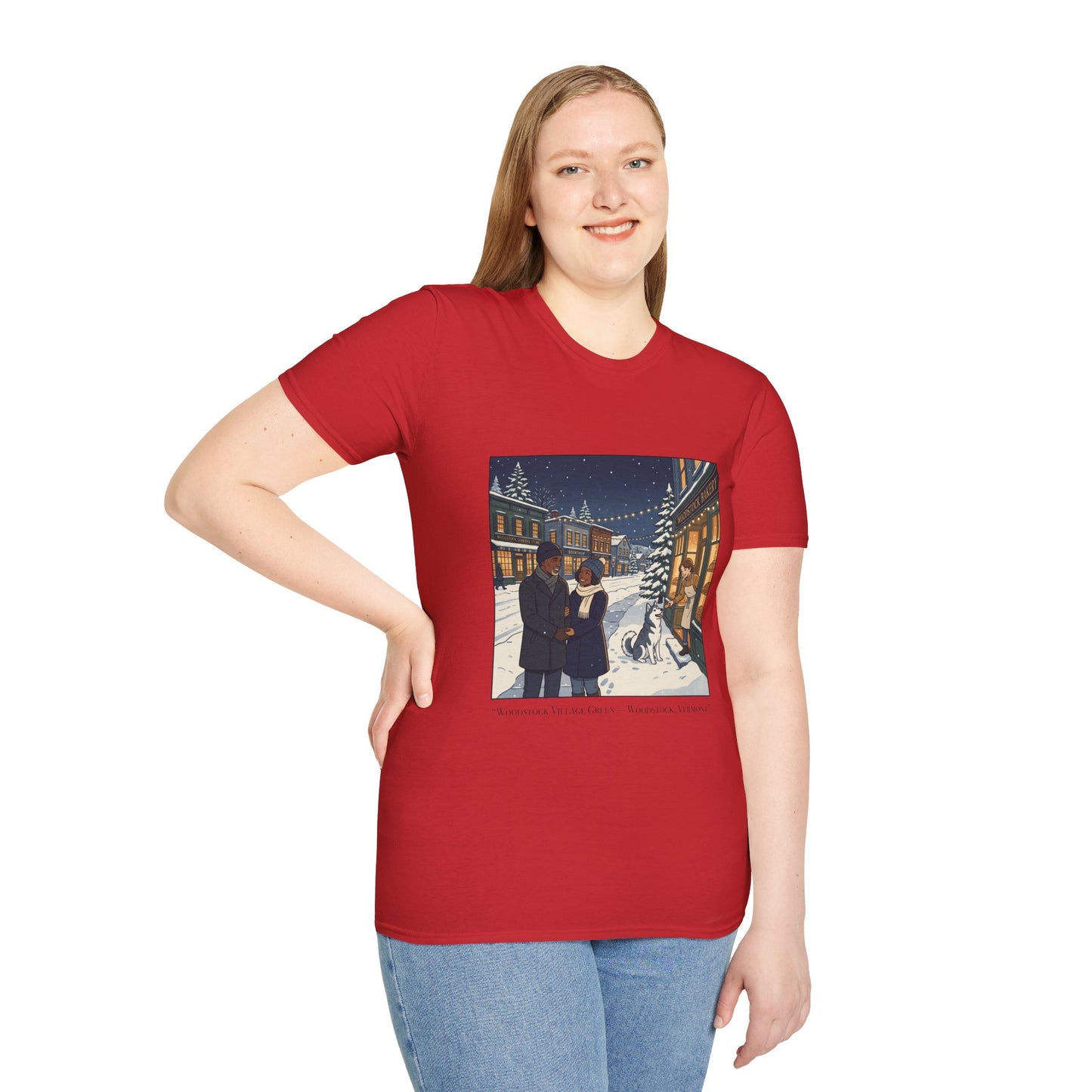 Winter String Lights Stroll T-Shirt — Cozy Holiday Street Scene Graphic Tee