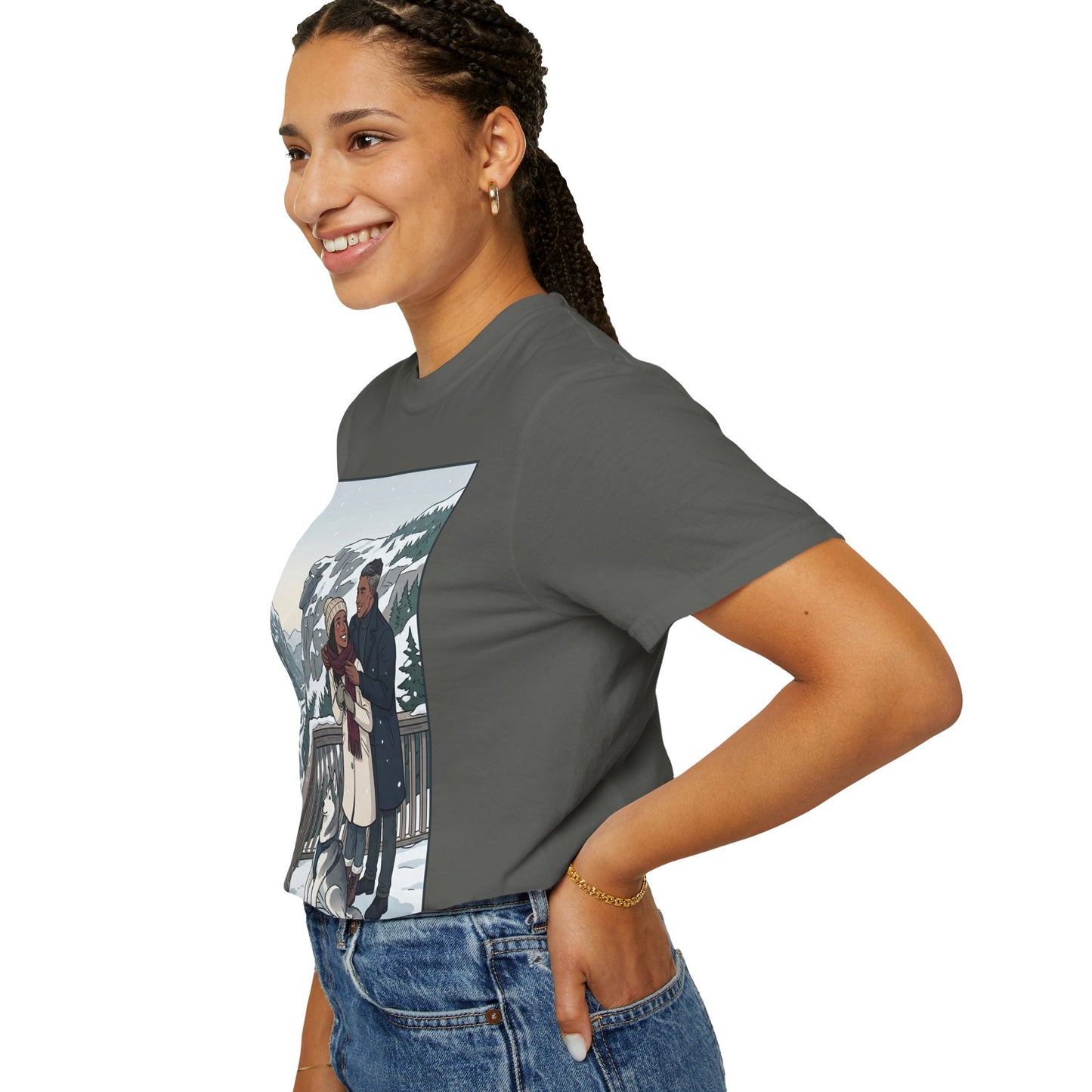 Franconia Notch NH Winter View T-Shirt — Scenic Couple & Husky Travel Tee