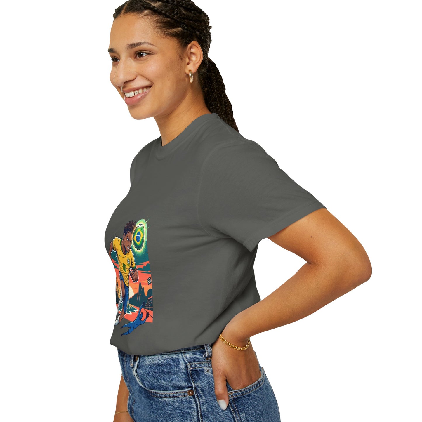 Brazil Soccer Player Graphic T-Shirt — Retro Sunset Football Tee