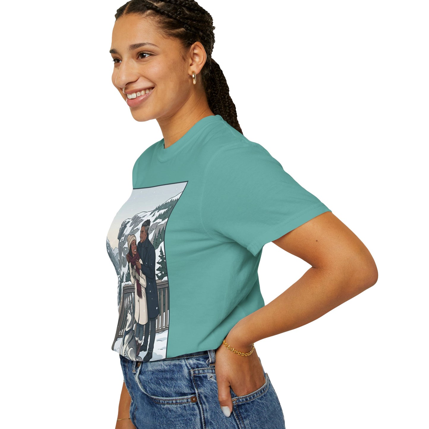 Franconia Notch NH Winter View T-Shirt — Scenic Couple & Husky Travel Tee