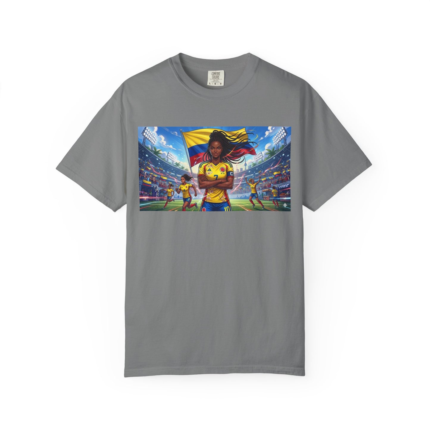 Soccer Champion Graphic T-Shirt — Woman Goalkeeper Stadium Art