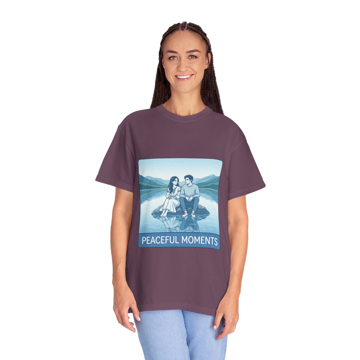 Peaceful Moments Tee — Couple Sitting by Lake Graphic T-Shirt
