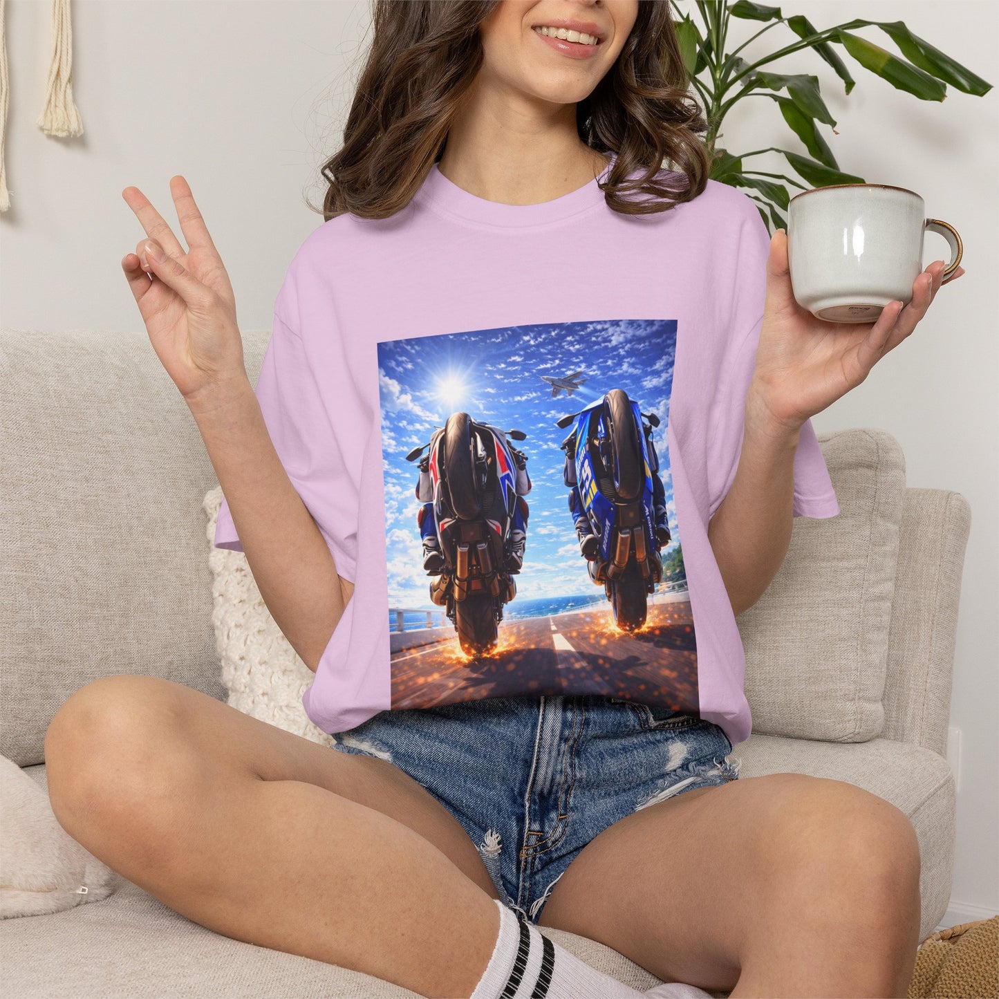 Motorcycle Sunset T-Shirt — Two Bikes Riding Into the Horizon