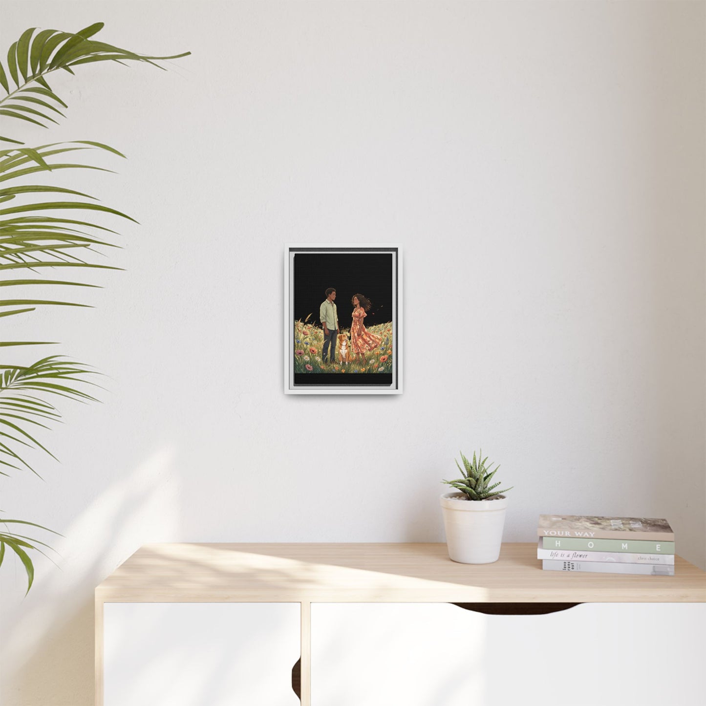 Framed Matte Canvas Print — Romantic Couple in Wildflower Field (Multi‑Color)