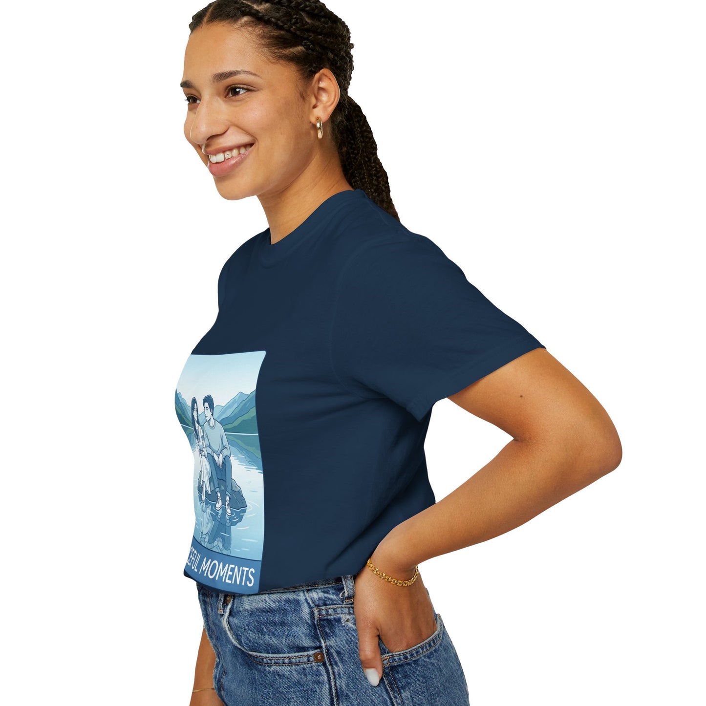 Peaceful Moments Tee — Couple Sitting by Lake Graphic T-Shirt