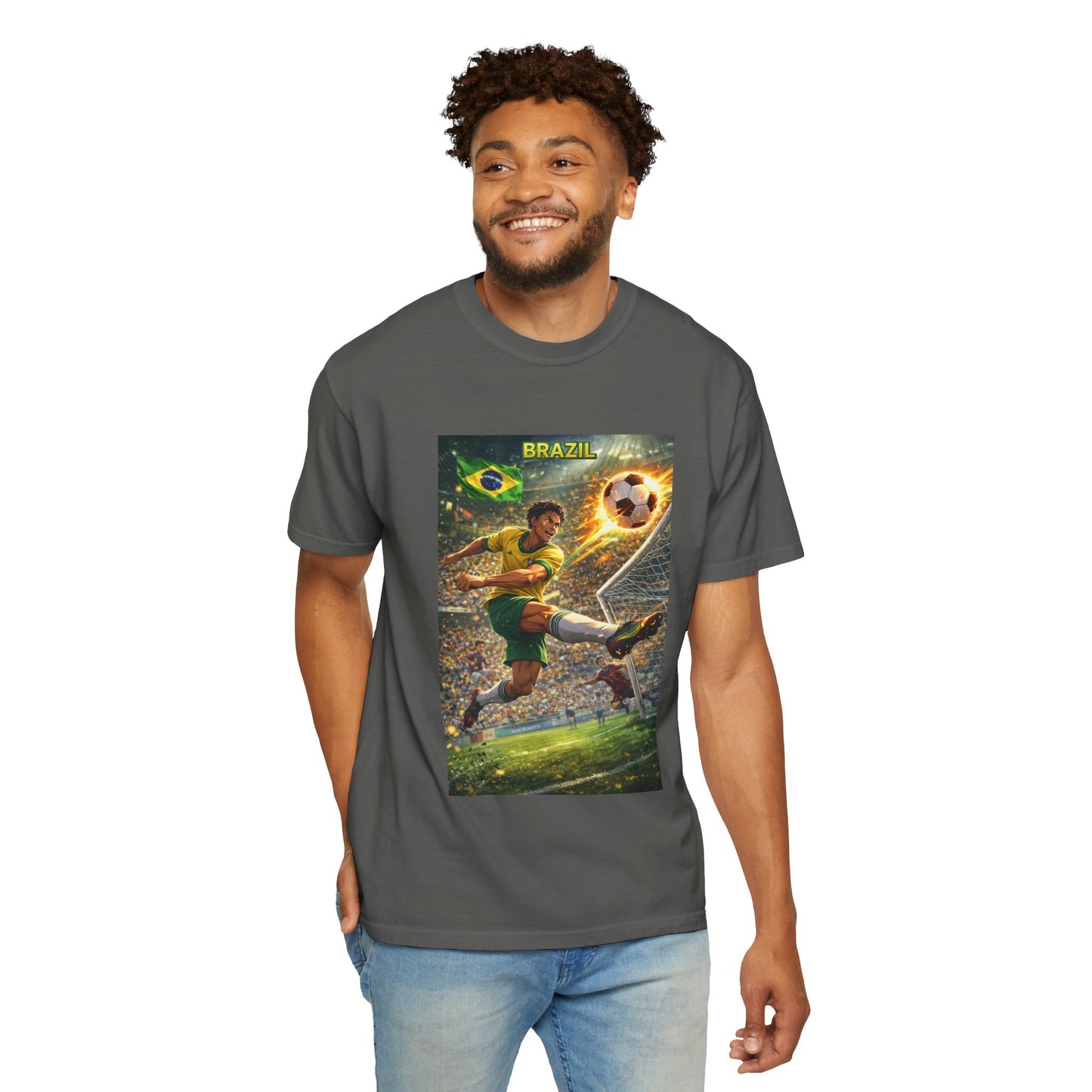 Brazil Soccer T-Shirt – Vintage Player Kick Graphic (Brazil)