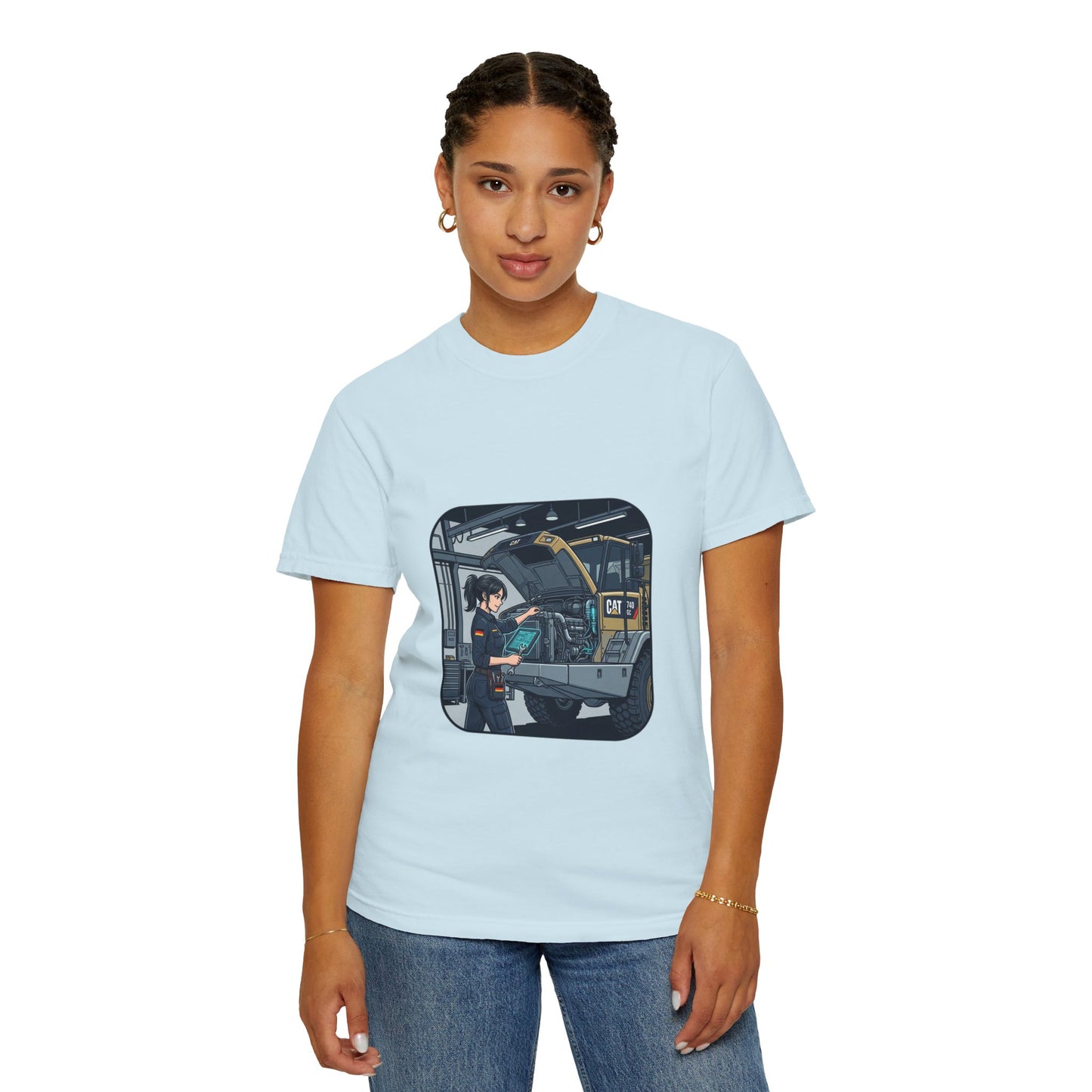 Mechanic Garage Scene T-Shirt — Vintage Truck Repair Illustration