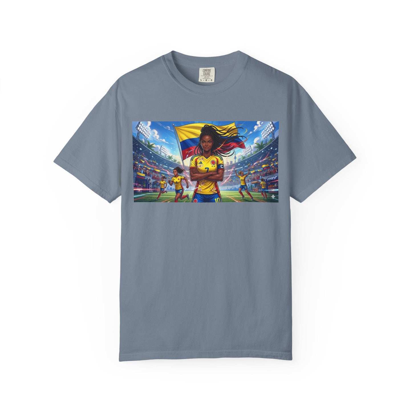 Soccer Champion Graphic T-Shirt — Woman Goalkeeper Stadium Art