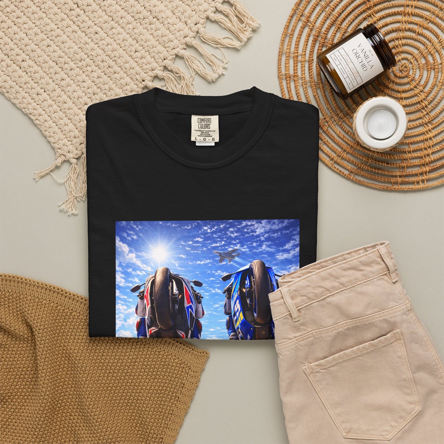 Motorcycle Sunset T-Shirt — Two Bikes Riding Into the Horizon