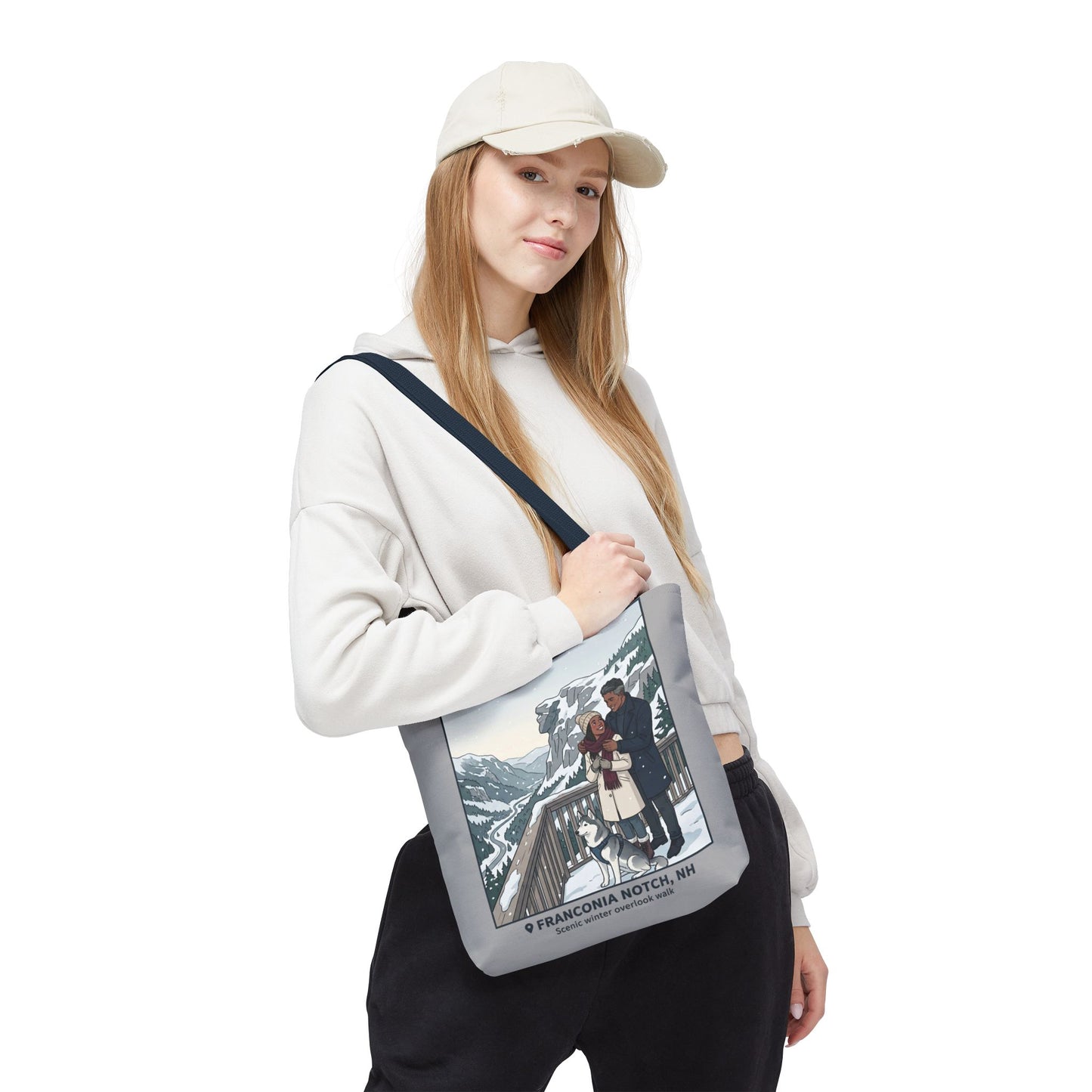 Franconia Notch Winter Couple Tote Bag — Scenic New Hampshire Snowy Overlook Tote